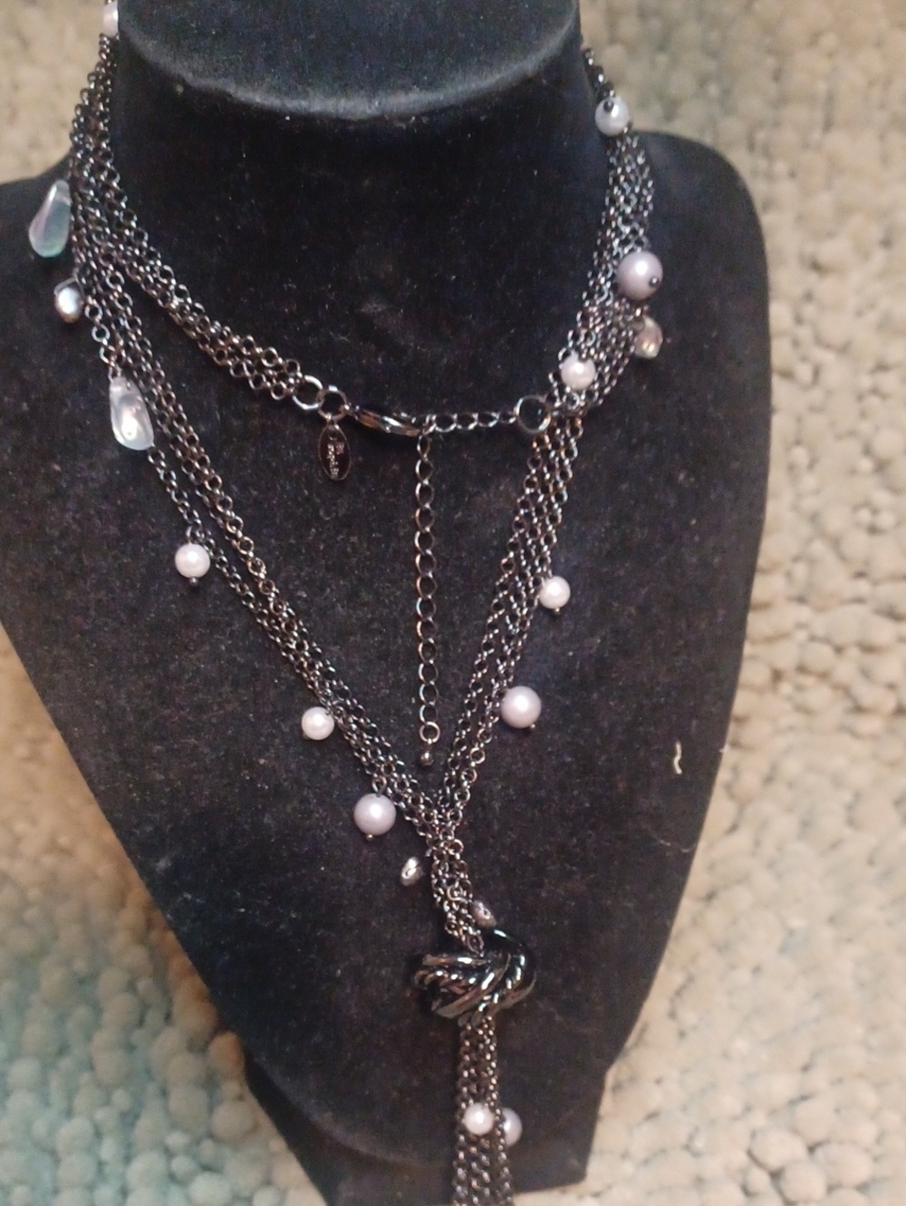 Lia Sophia Gunmetal Triple Strand Necklace